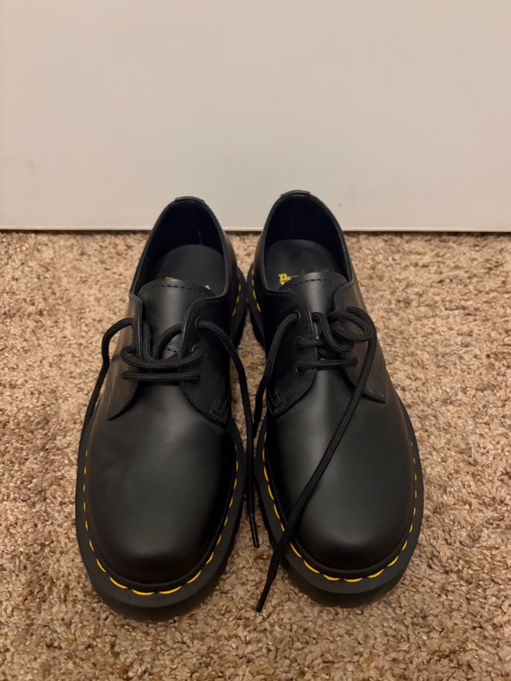 Dr. Martens Black Lace-Up Men's Shoes with Yellow Stitching